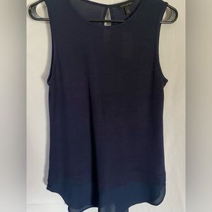 Banana Republic tank with blouse like material at bottom. Navy blue.